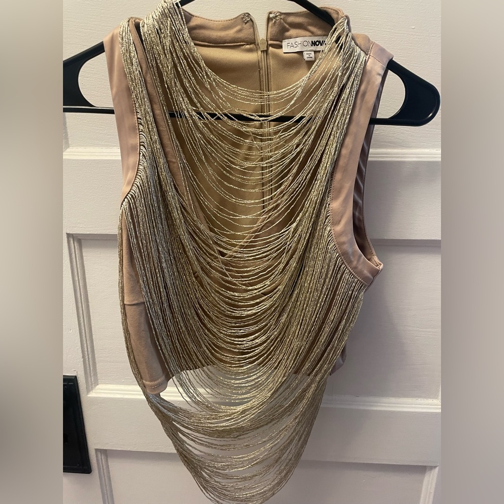 Fashion Nova Tan Top with Gold Chain Details